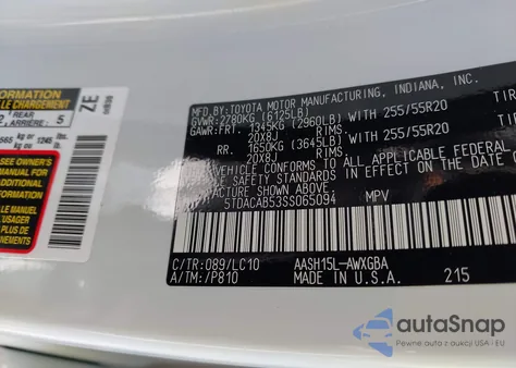 2025 Toyota Grand Highlander Hybrid Limited z USA, uszkodzony, nr VIN 5TDACAB53SS065094